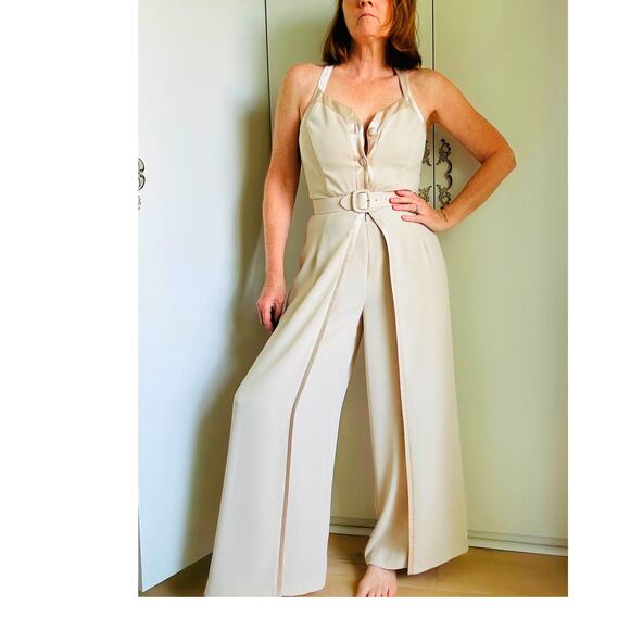Vintage 90s Beige Nude Formal Jumpsuit Size 6 | Elegant Cocktail Evening - Picture 6 of 13